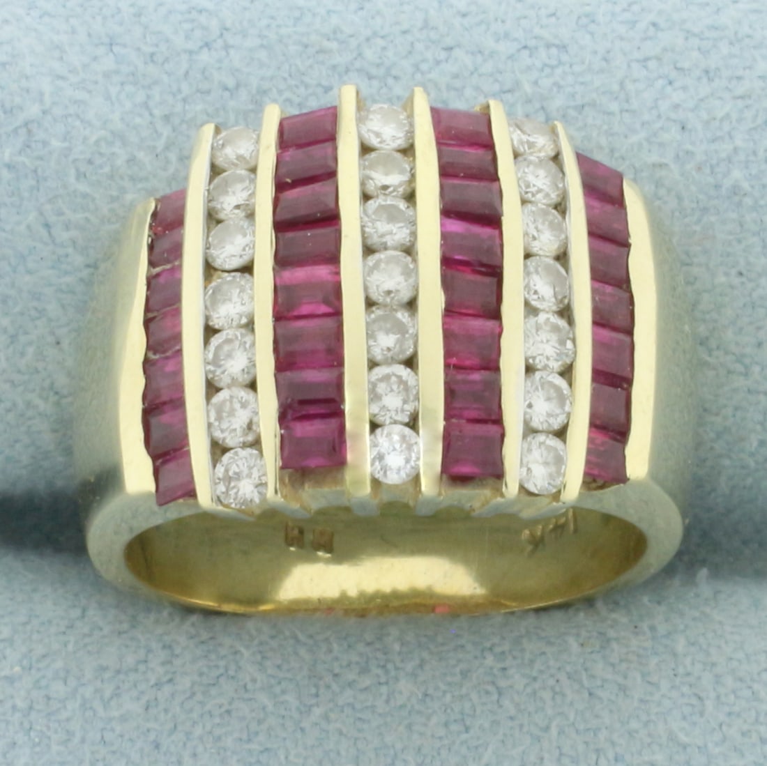 Diamond and Ruby Channel Set Statement Ring in 14k Yellow Gold (1 of 4)