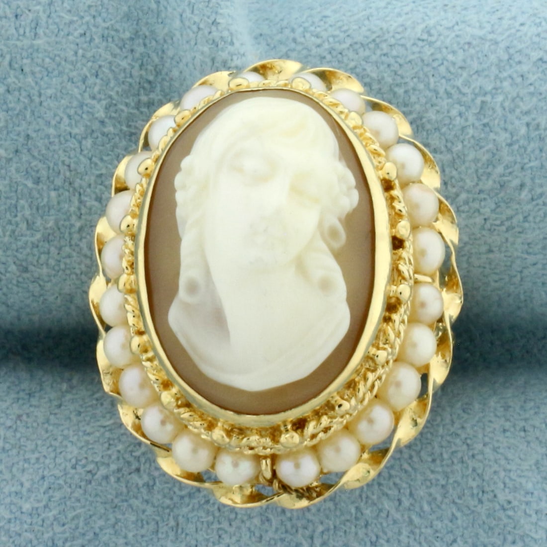 Vintage Cameo and Seed Pearl Ring in 14K Yellow Gold (1 of 4)