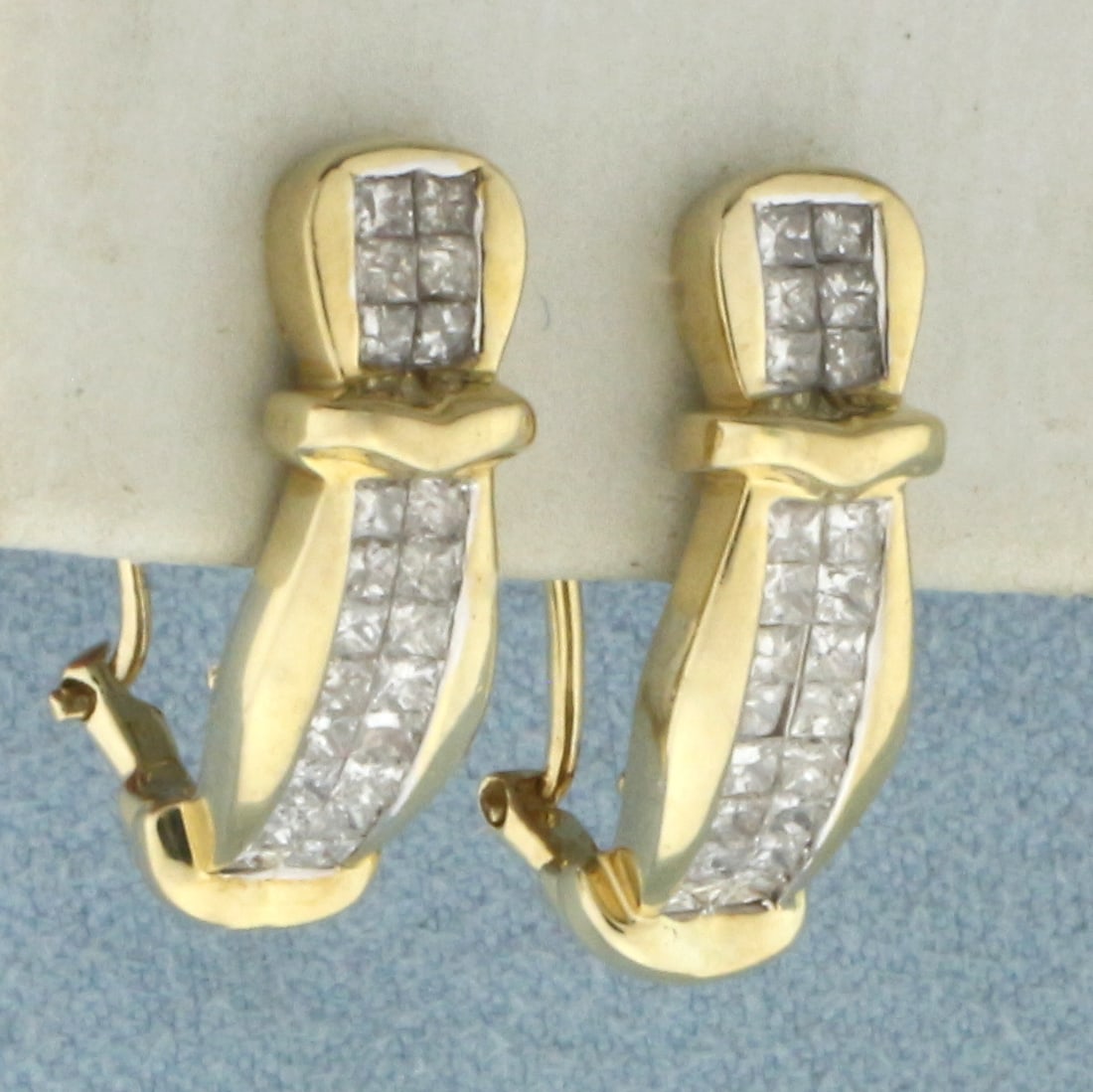 Invisible Set Diamond Earrings in 14K Yellow Gold (1 of 3)