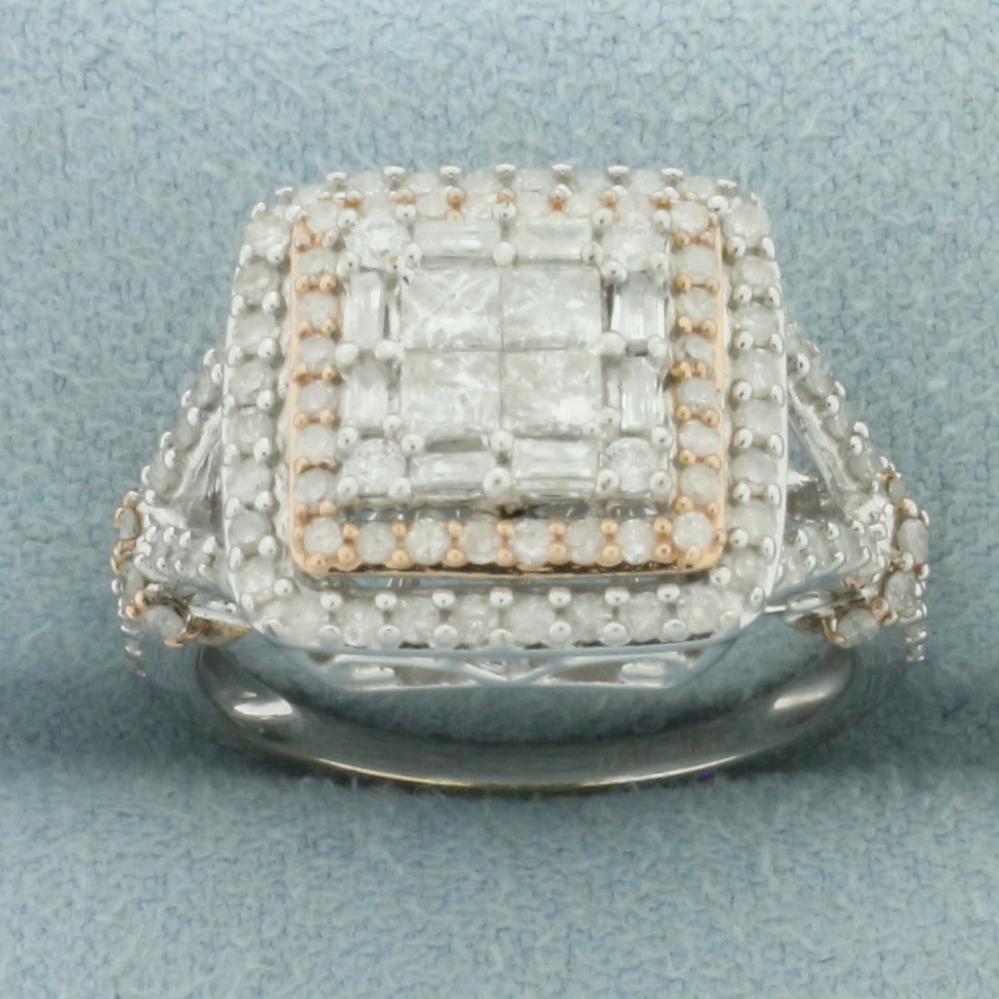 Diamond Halo Invisible Set Ring in 10k White Gold