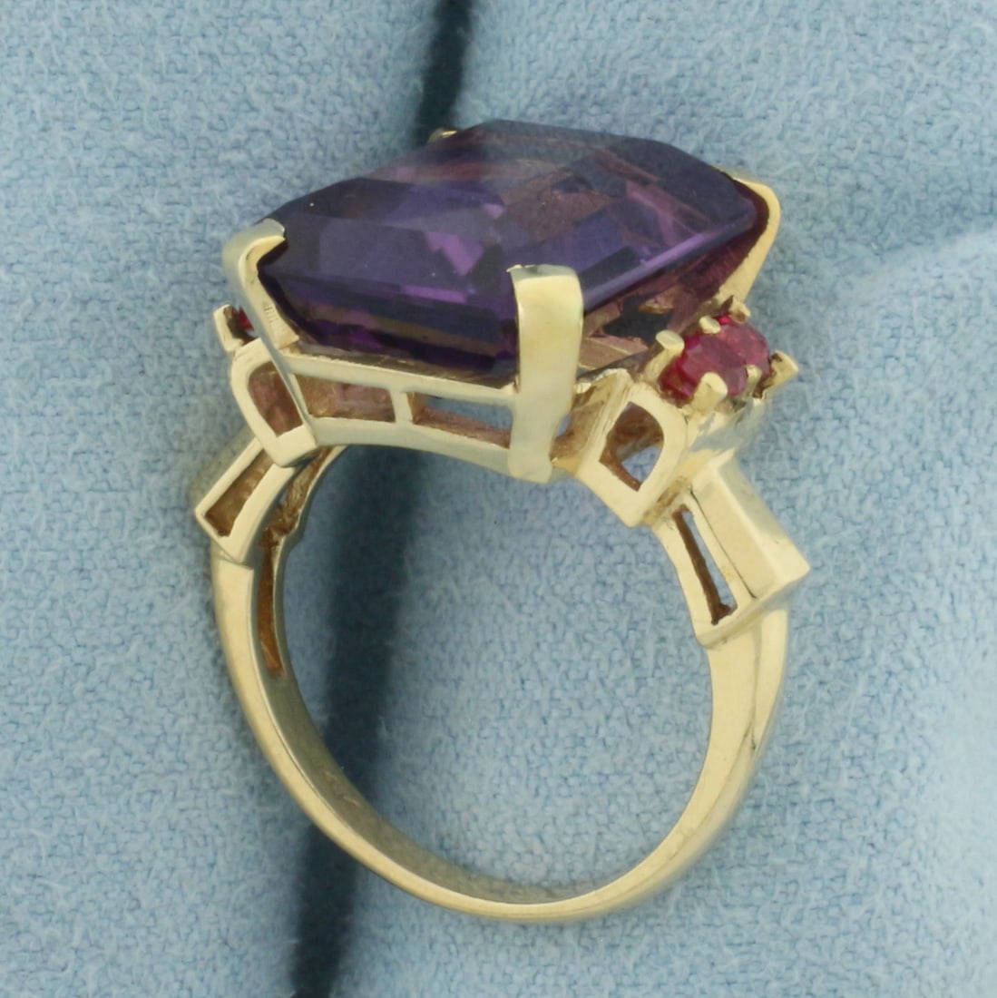 Amethyst and Ruby Statement Ring in 14k Yellow Gold - 3