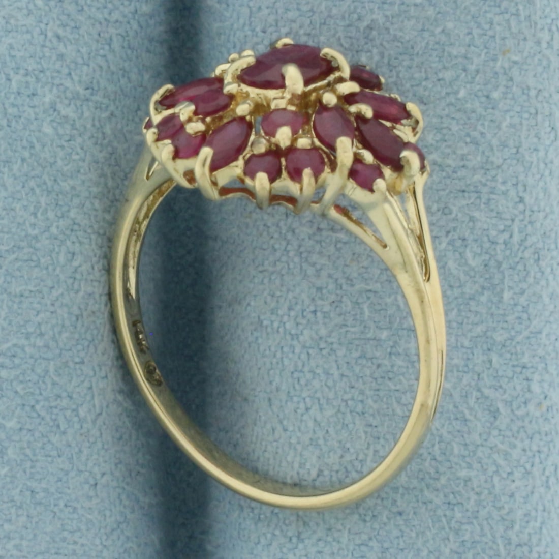 Ruby Flower Split Shank Ring in 14k Yellow Gold - 3
