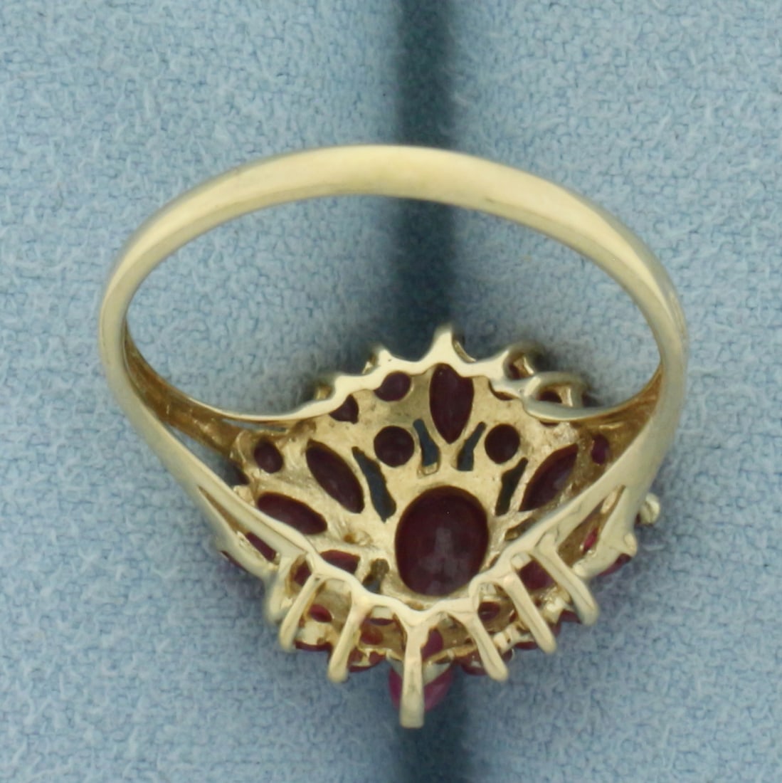 Ruby Flower Split Shank Ring in 14k Yellow Gold - 4