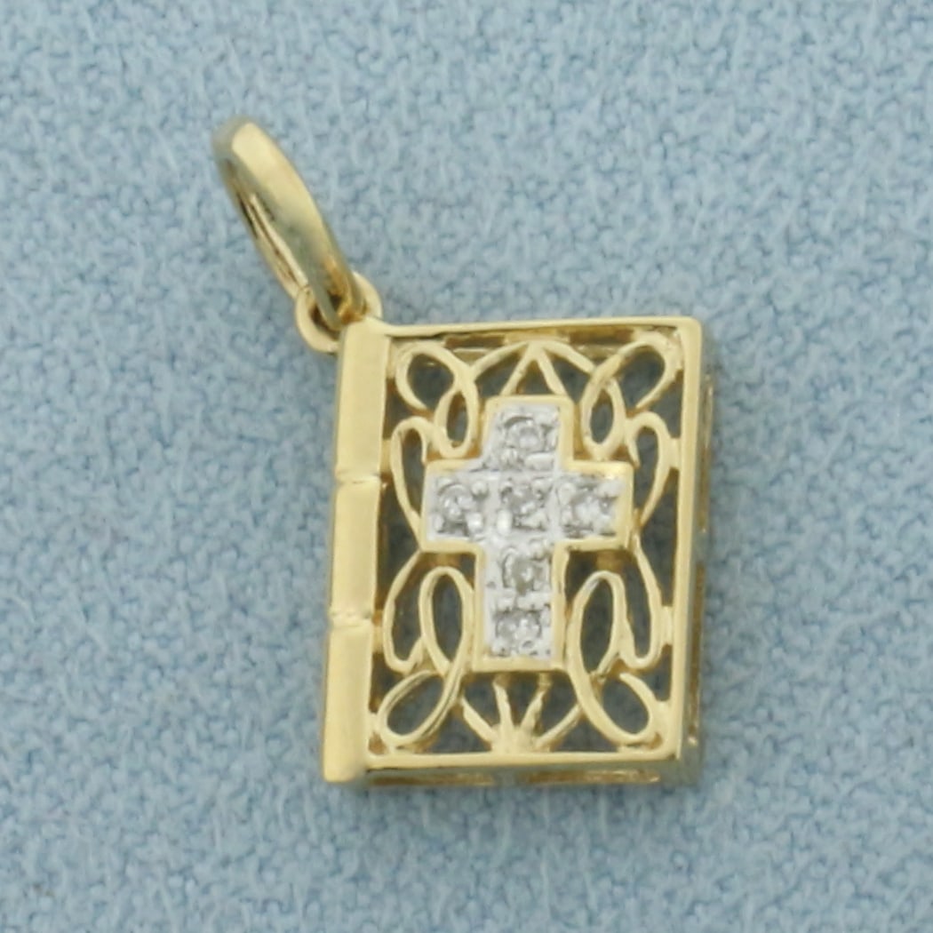 Diamond Cross Bible Charm or Pendant in 14k Yellow Gold