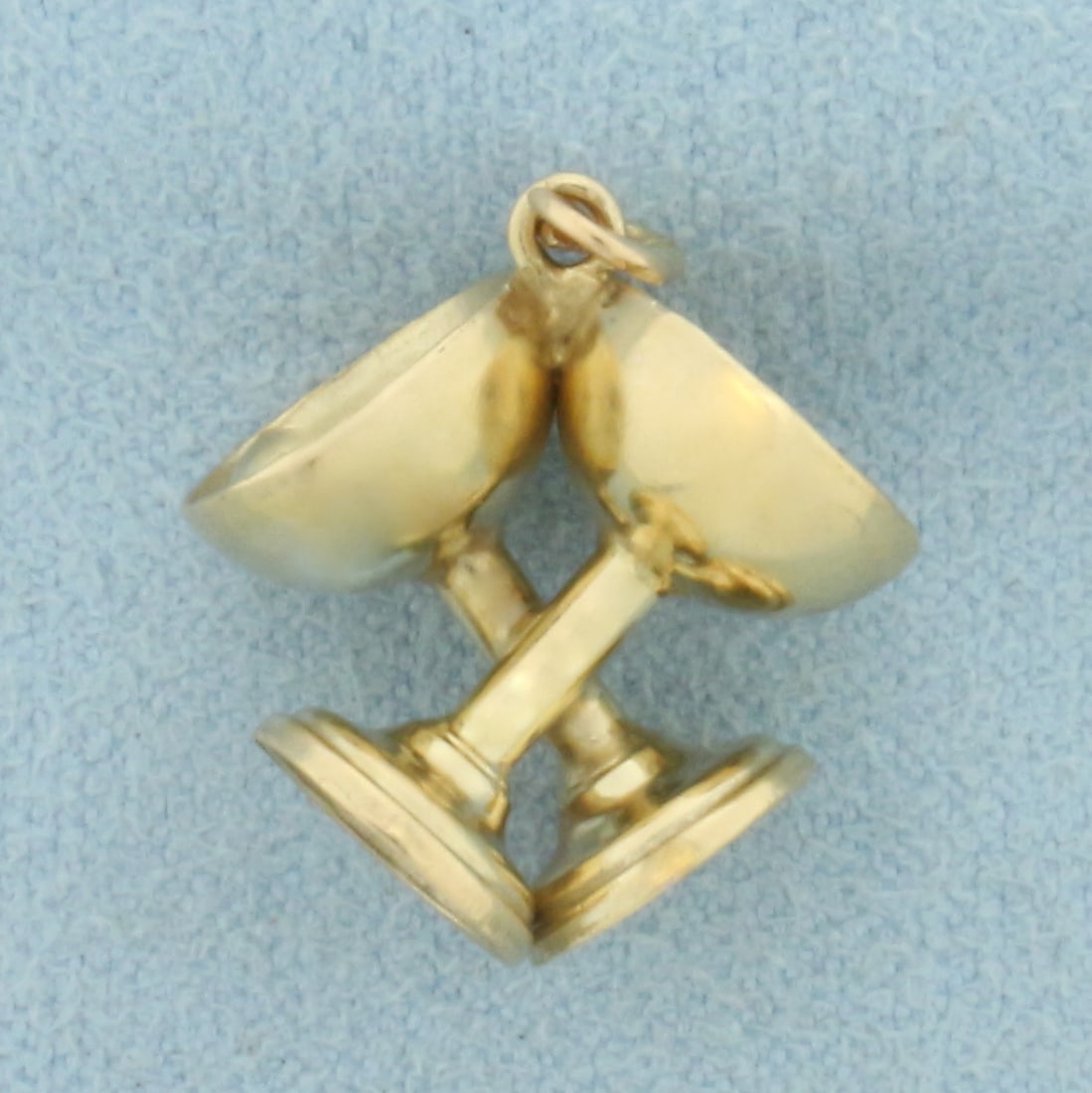 Vintage Crossed Martini Glasses with Olives Charm or Pendant in 14k Yellow Gold: In _k Yellow Gold. 1/2 inch long. 1/2 inch wide. 3.0g.