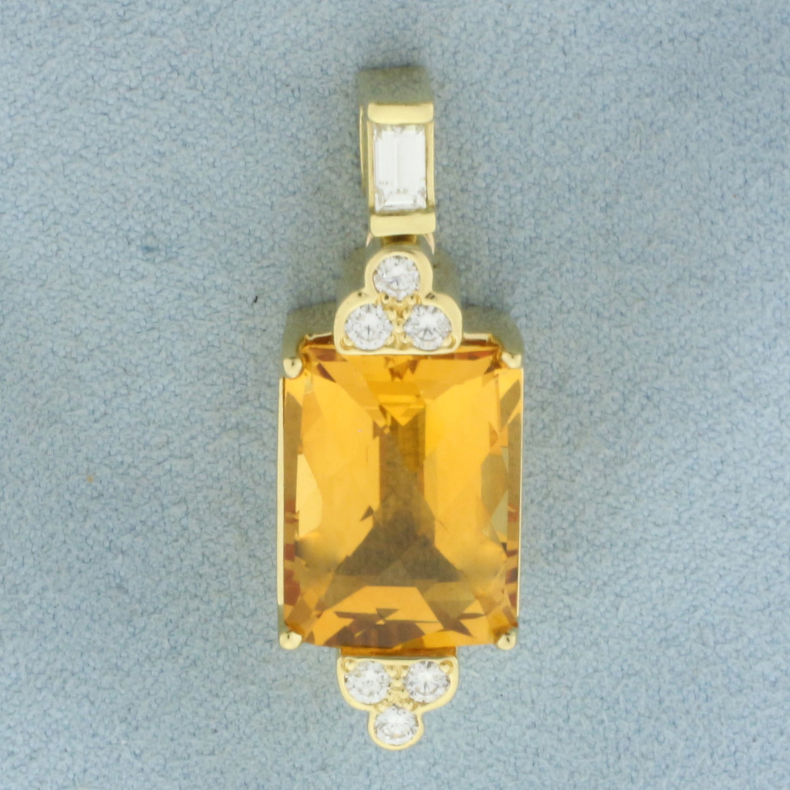 Checkerboard Cut Citrine and Diamond Pendant in 18k Yellow Gold (1 of 3)