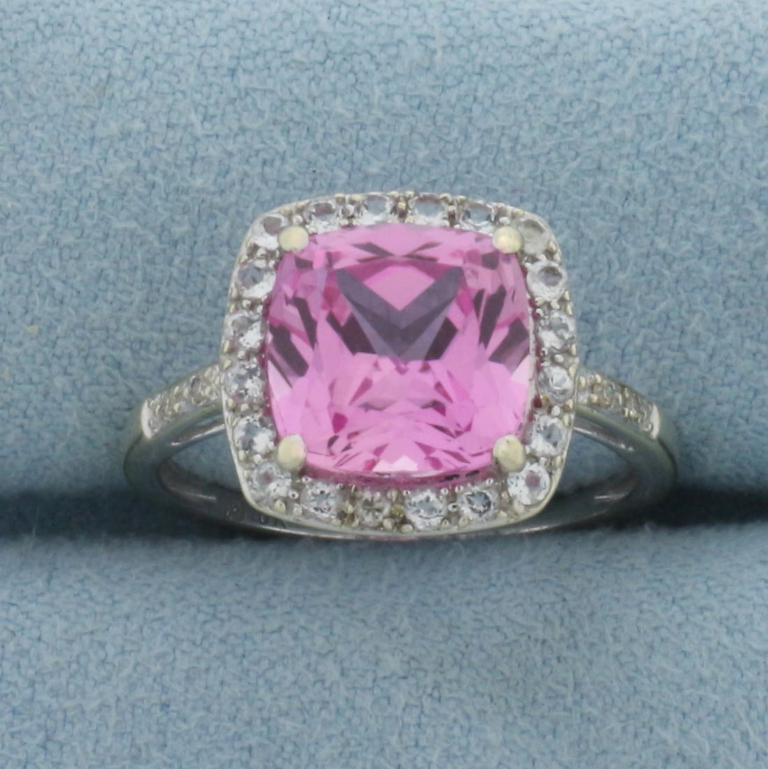 Pink Topaz and White Sapphire Halo Ring in 10K White Gold (1 of 4)