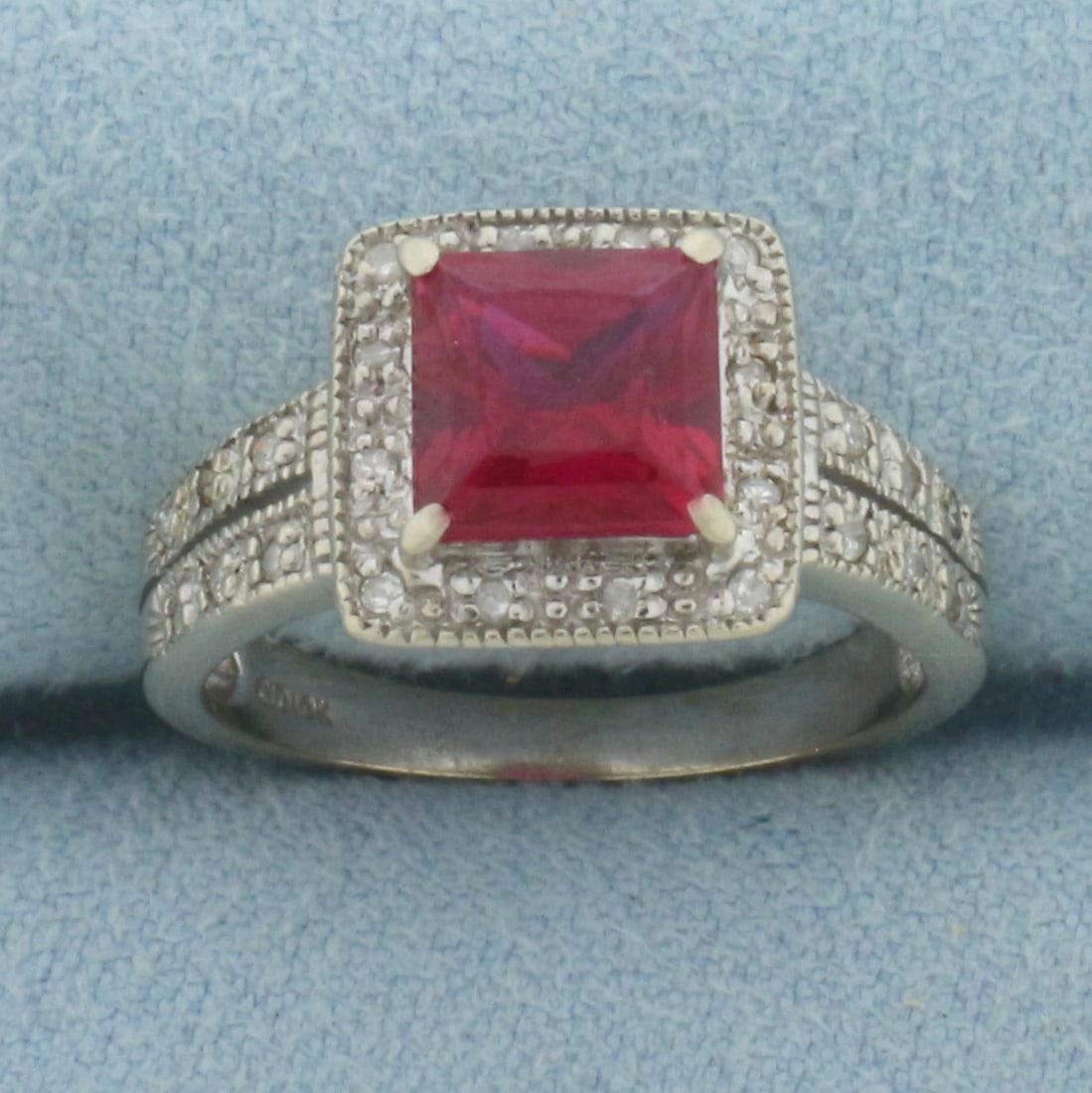 Lab Created Ruby and Diamond Ring in 10K White Gold (1 of 4)