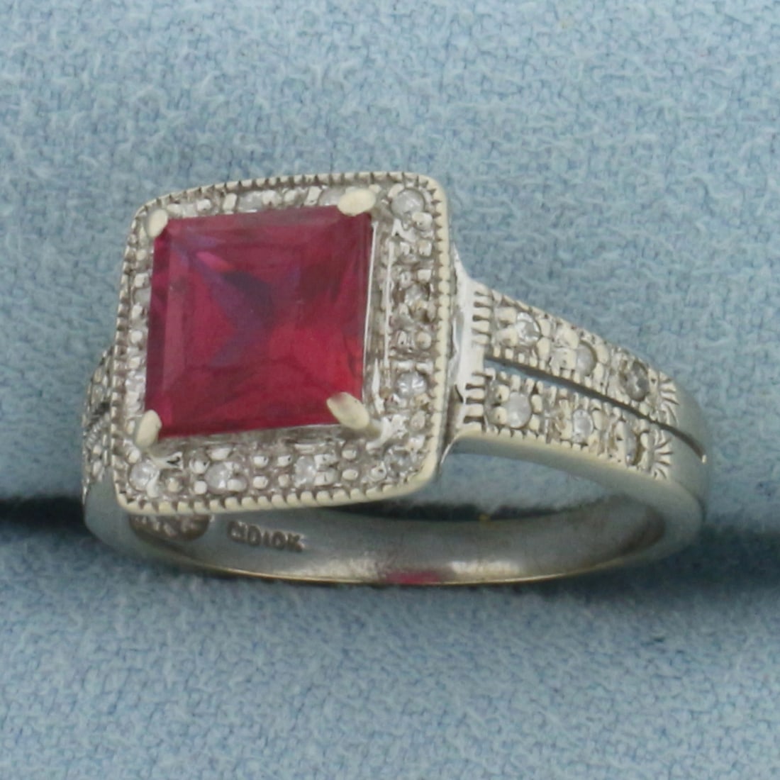Lab Created Ruby and Diamond Ring in 10K White Gold - 2