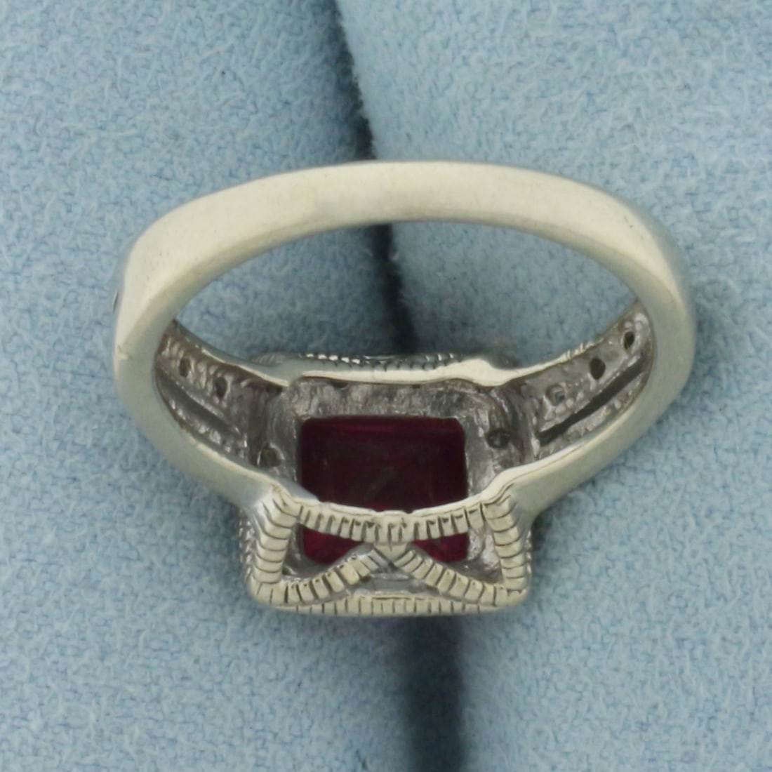 Lab Created Ruby and Diamond Ring in 10K White Gold - 4