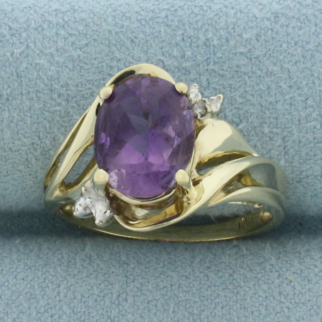 Amethyst and Diamond Ring In 10K Yellow Gold (1 of 4)