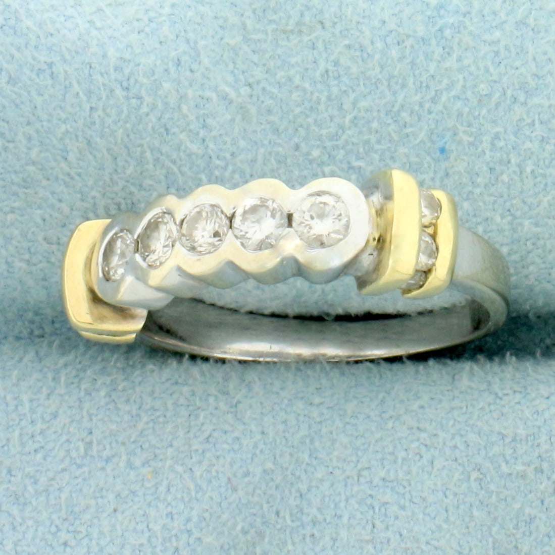 5 Stone Bezel Set Diamond Wedding or Anniversary Ring in 14K Yellow and White Gold