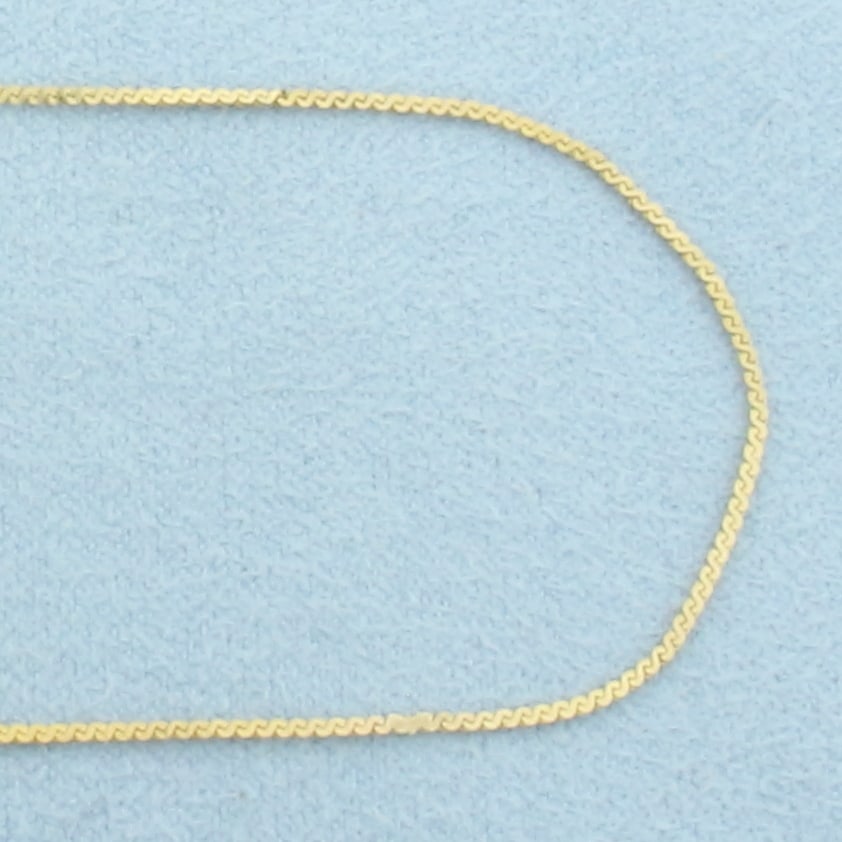 19 Inch Italian S-Link Chain Necklace in 14k Yellow Gold: In 14k Yellow Gold. 19 inches long. 0.9mm wide. Made in Italy. Spring clasp. 1.5g.
