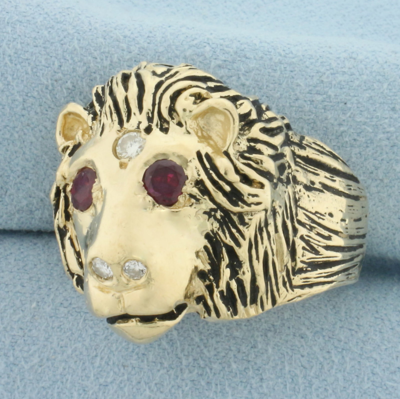 Mens Lion Ring with Ruby and Diamond in 14k Yellow Gold (1 of 3)