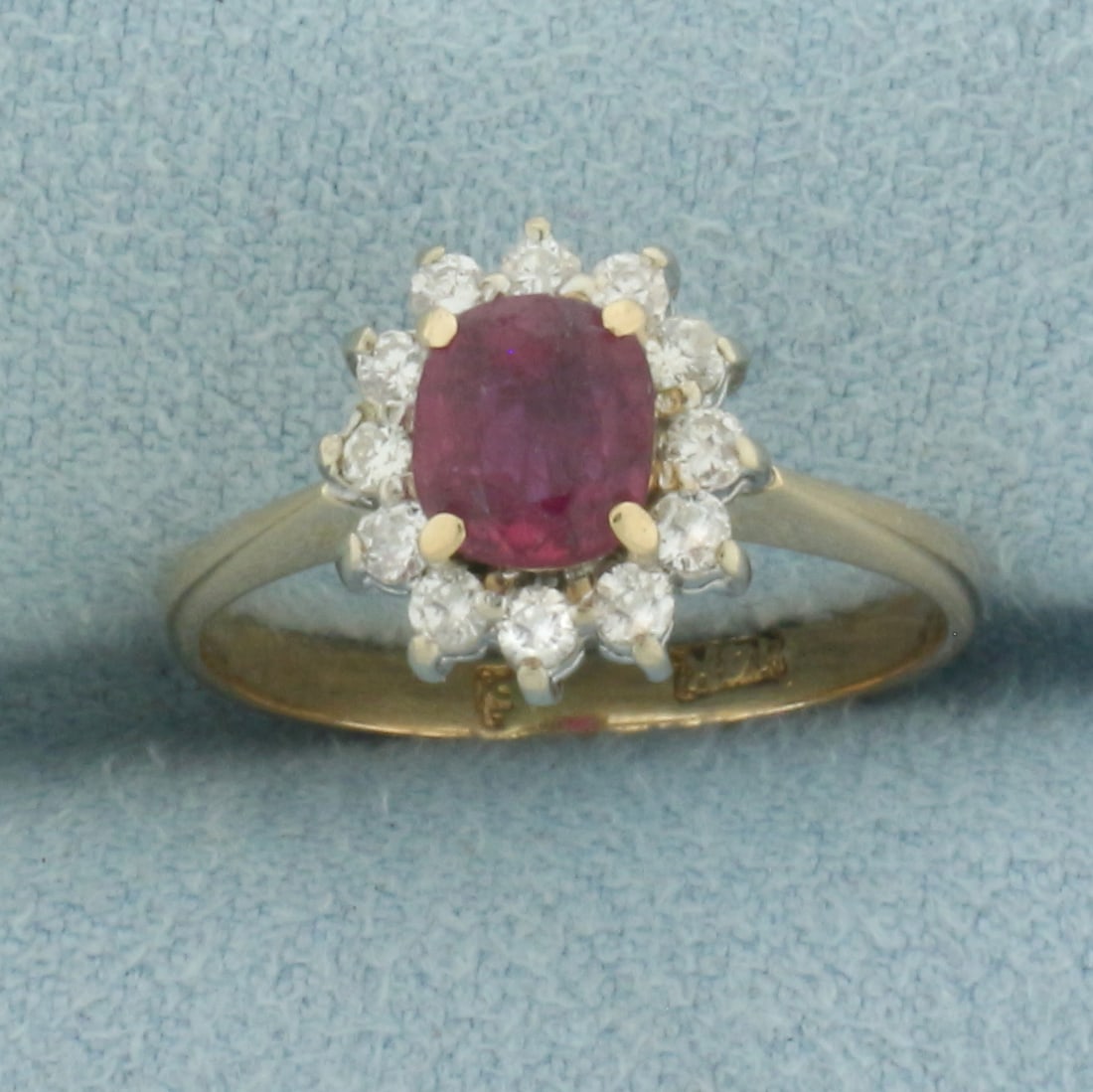 Ruby and Diamond Halo Ring in 14K Yellow Gold (1 of 4)
