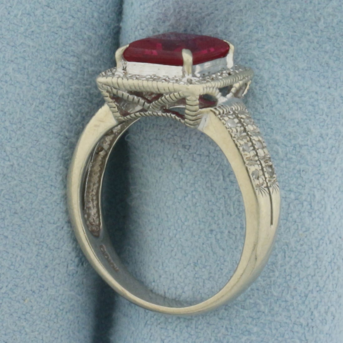 Lab Created Ruby and Diamond Ring in 10K White Gold - 3