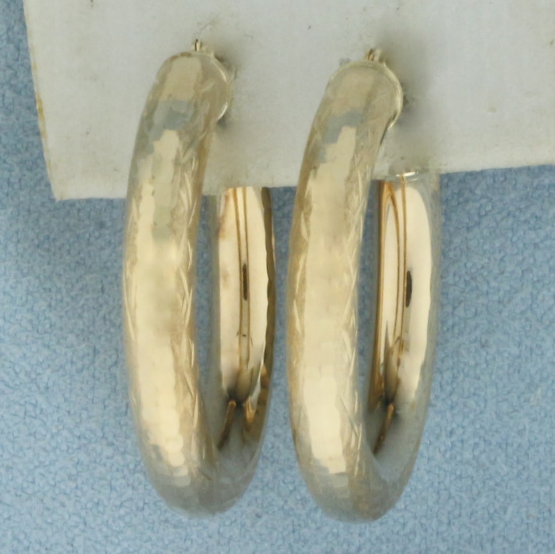 Etched Design Hoop Earrings in 14K Yellow Gold (1 of 2)