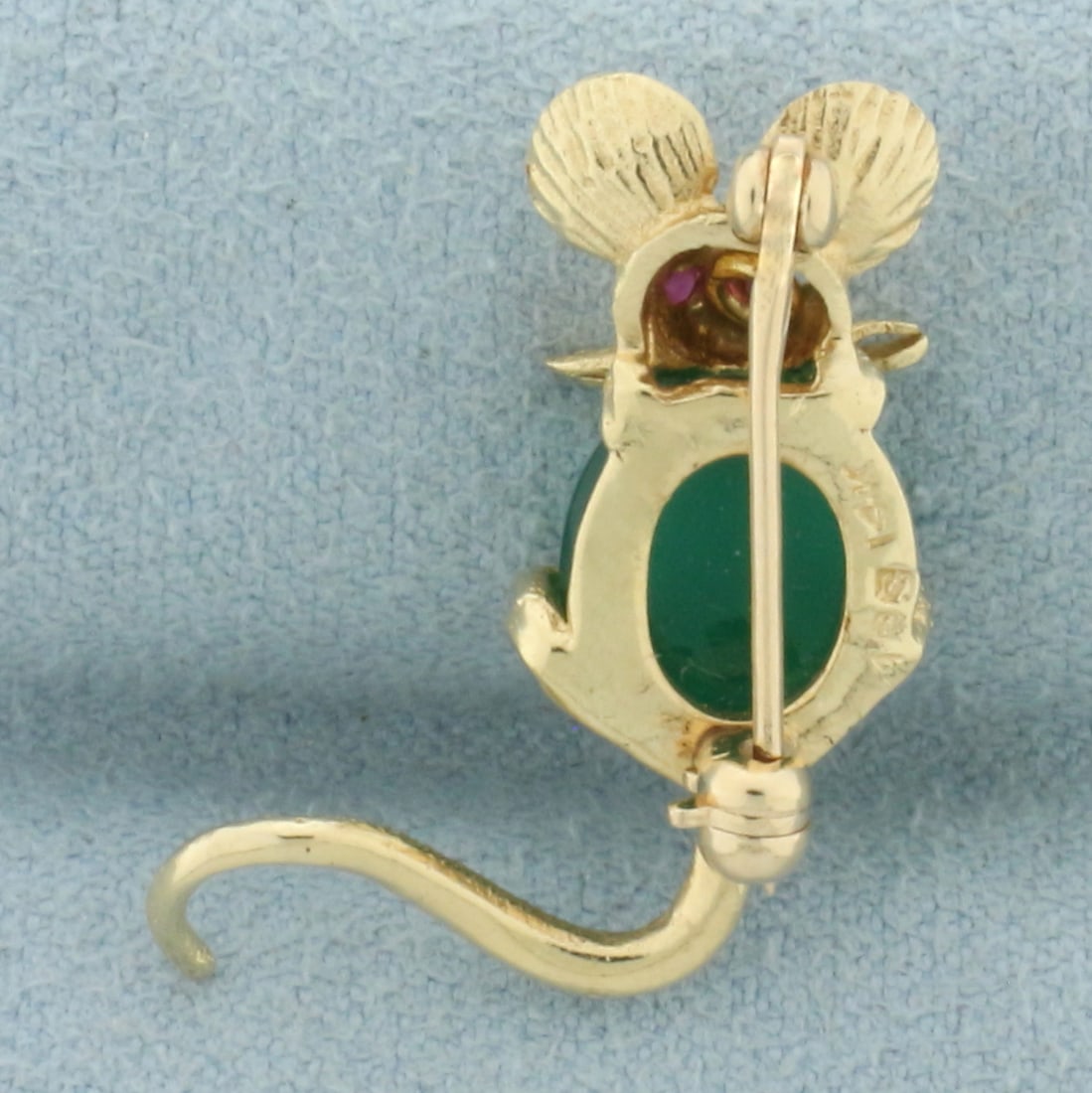Emerald and Ruby Mouse Pin in 14k Yellow Gold - 2