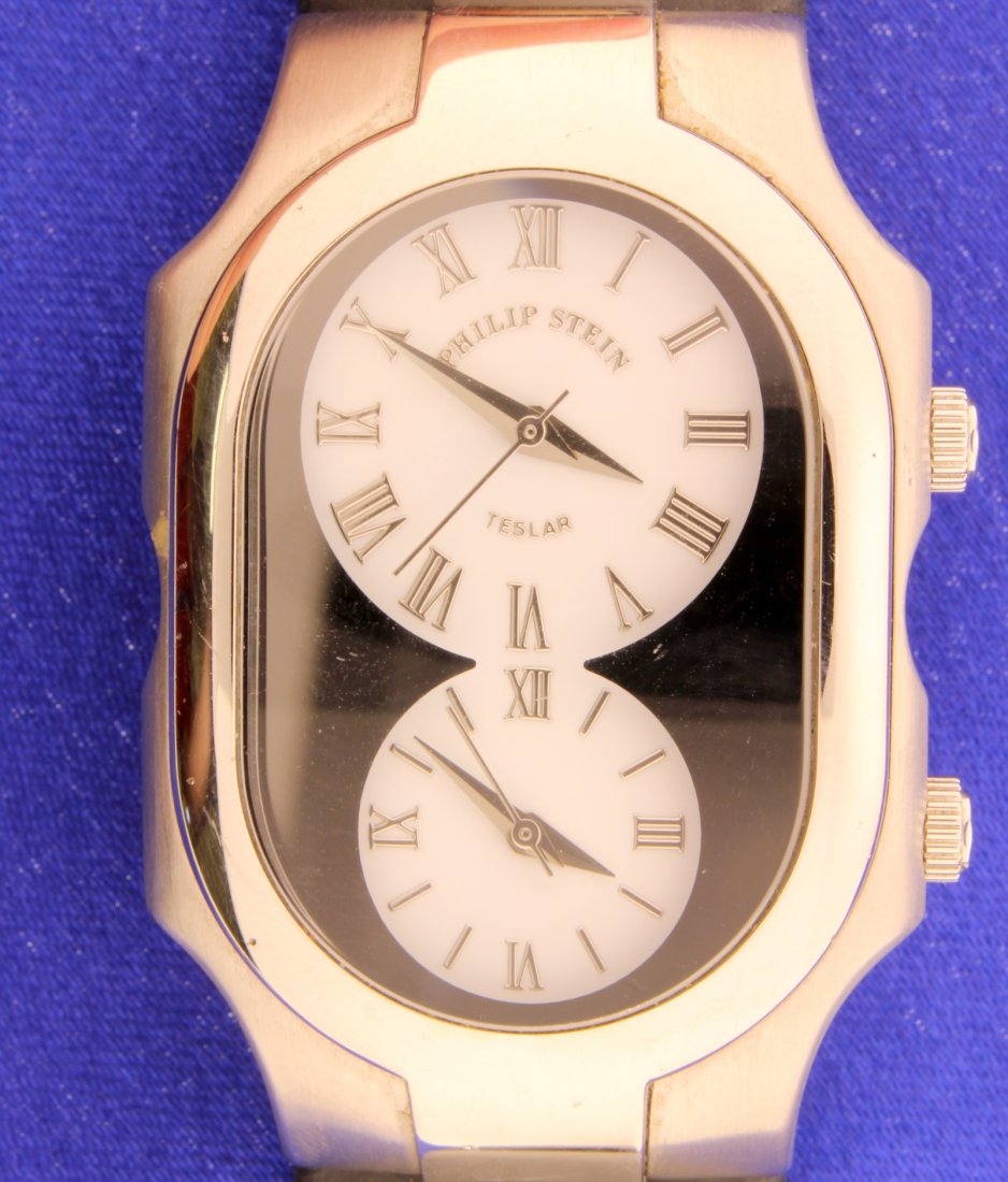 Men's Philip Stein Signature watch: Philip Stein Men's Teslar, Signature Collection, dual time stainless steel wrist watch in excellent condition! 100% authentic. Water resistant 3 A.T.M. Serial # 2TF022802.