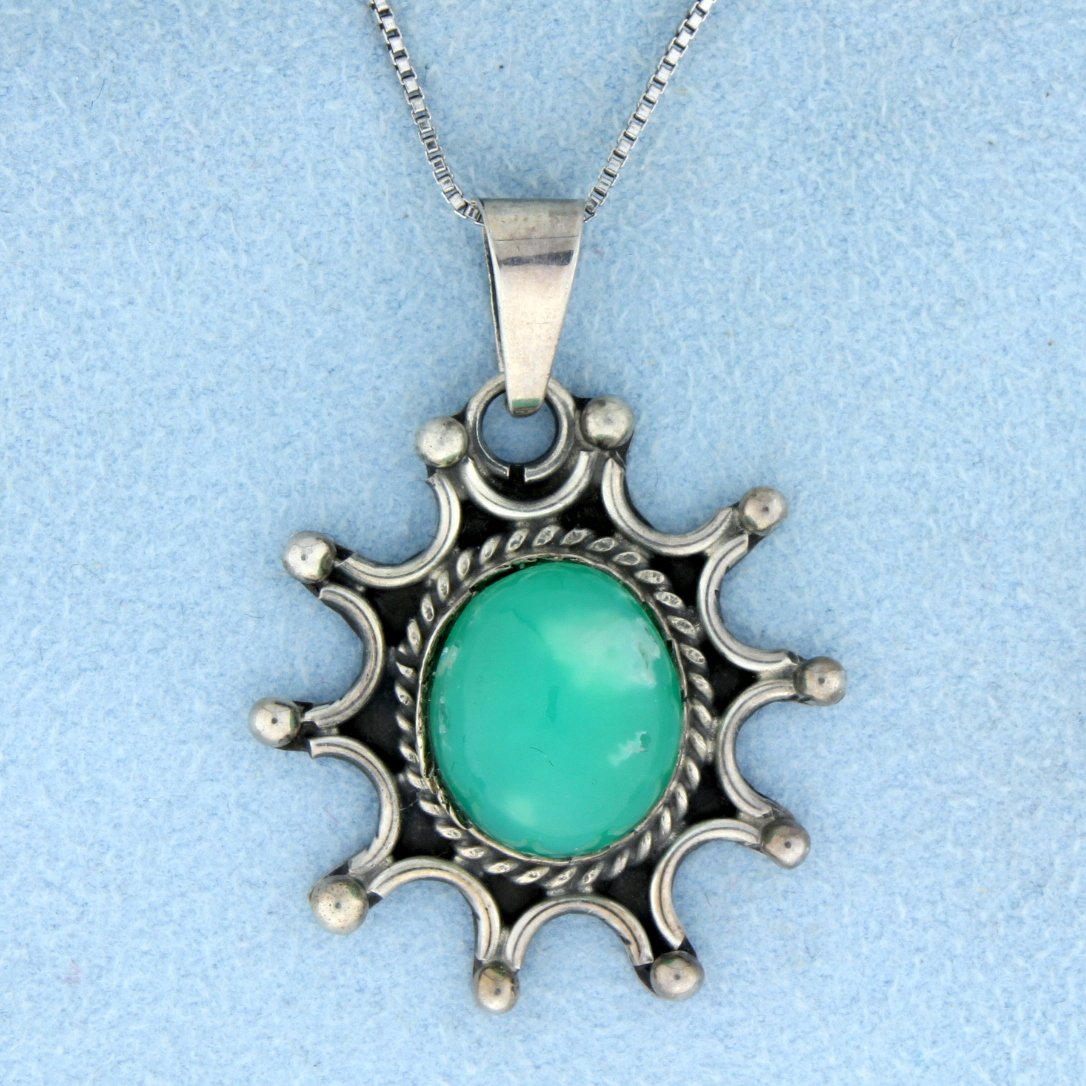 Cabochon genuine Chalcedony in sterling silver pendant: Beautiful sterling silver pendant and chain with lovely oval cabochon genuine Chalcedony center stone 7.4g