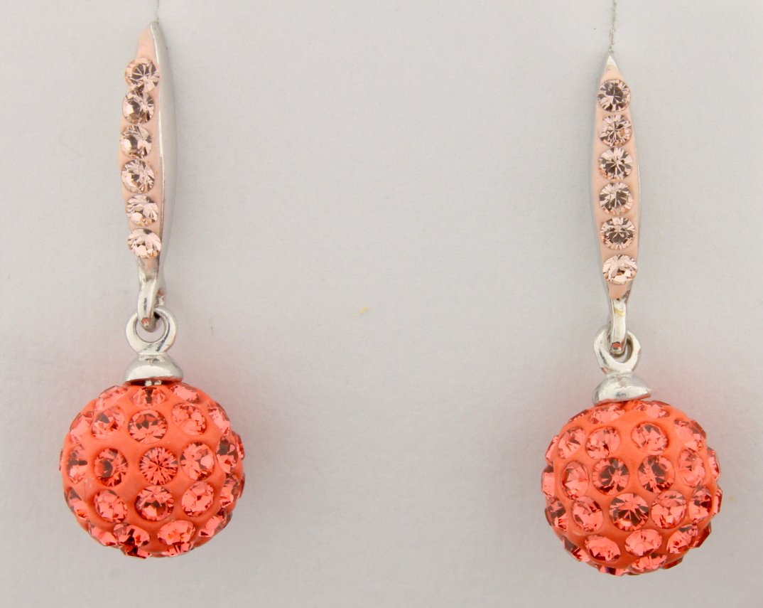 Swarovski dangle earrings: Gorgeous sterling silver dangle style earrings with genuine Swarovski crystal balls in a great coral color--perfect for spring time! 2.1g