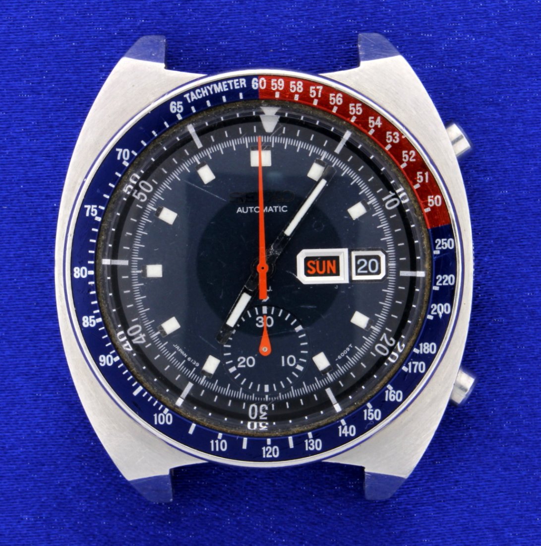 Vintage Chronograph Rare "Pepsi Bezel": Vintage Chronograph Rare "Pepsi Bezel" Seiko model 6139-6005. Case back #381961. The condition of this collector Chronograph is excellent. "Water Resistant." NO BAND