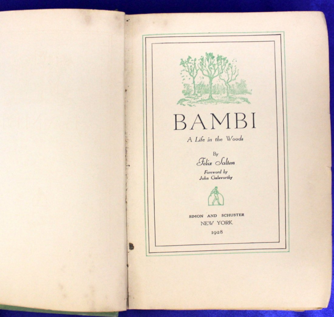 1st Edition Bambi by Felix Salton 1928: . Name of owner on inside, Karl.