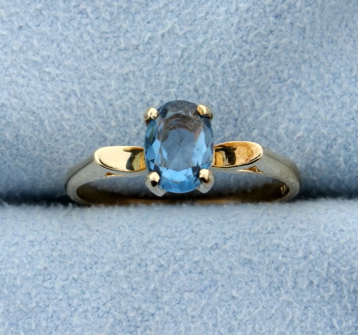 Blue Zircon Vintage Ring: Darling 14k yellow gold vintage ring with stunning 7.08mm x 5.22mm oval Blue Zircon center that totals approximately 1 carat! Size 6 1/2 1.6g