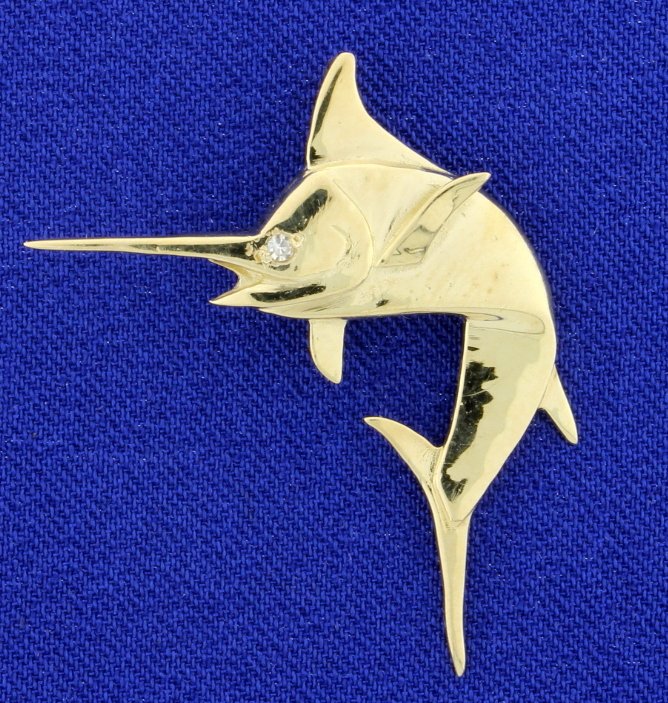 Marlin pendant: Great 14k yellow gold Marlin pendant…could be used as a charm also! This beautiful pendant also has a diamond eye! 2.6g NO CHAIN