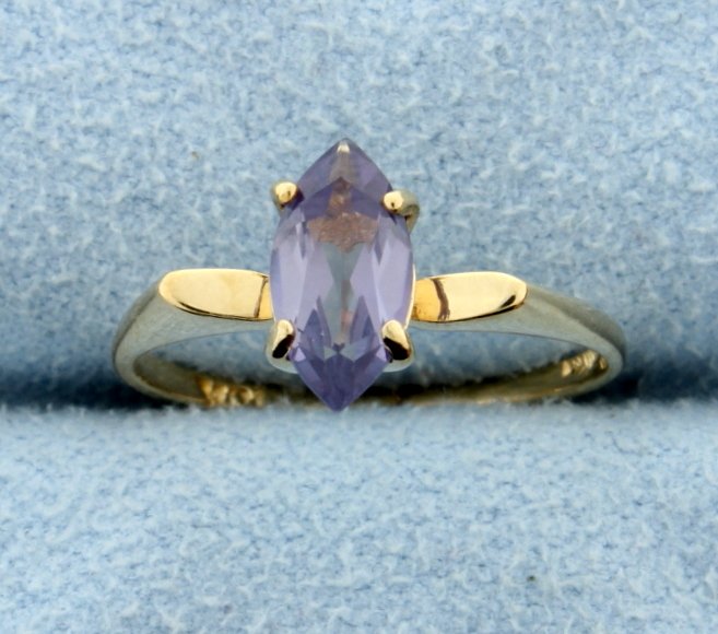 Amethyst Solitaire Ring: Amazing marquise amethyst 10k yellow gold ring. The amethyst measures 9.83mm x 4.91mm and weighs approx. 1 carat. The color is a light purple! Size 6. 1.5g