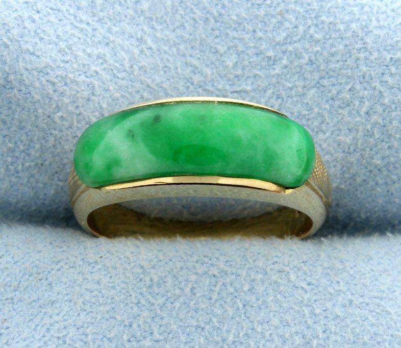 Green Jade 7.5mm Band In 14k Yellow Gold: The Jade is a beautiful color and simply designed! Size 8.5. 3.9g