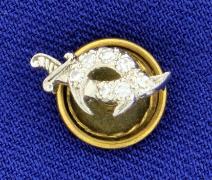 Masonic Vintage Pin with 7 Single Cut Diamonds: Total diamond weight 0.10cts (1/10 ct). The pin is 14k white gold and 11.5mm in length. Very nice condition with screw back. 1.0g