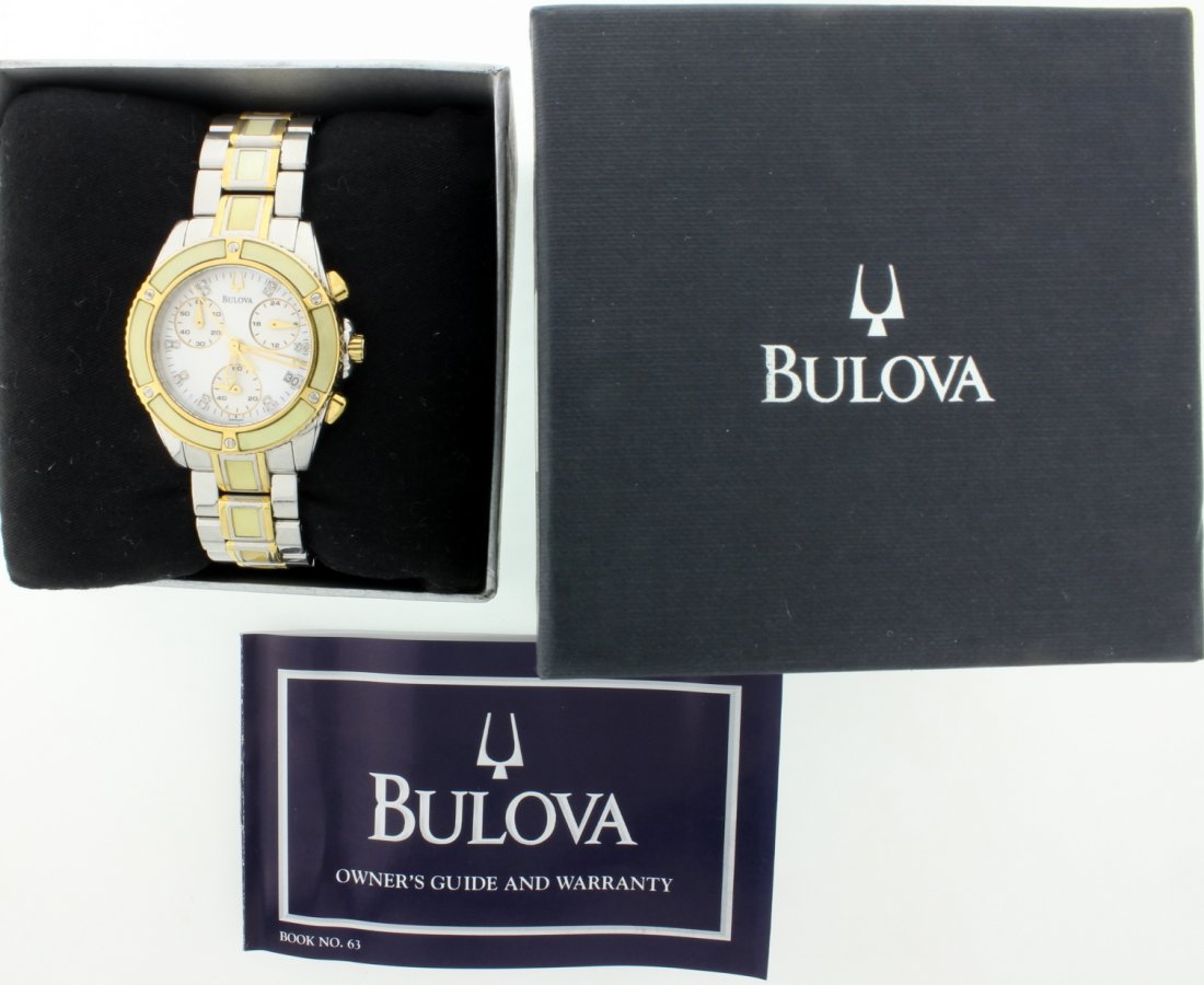 Bulova Woman's Quartz Watch - Price just reduced: Bulova Woman's quartz watch model 97F46. Originally retailed for $225. In perfect working order and great condition. Stainless steel band with gold tones. Mother of Pearl face. Serial number c870273.