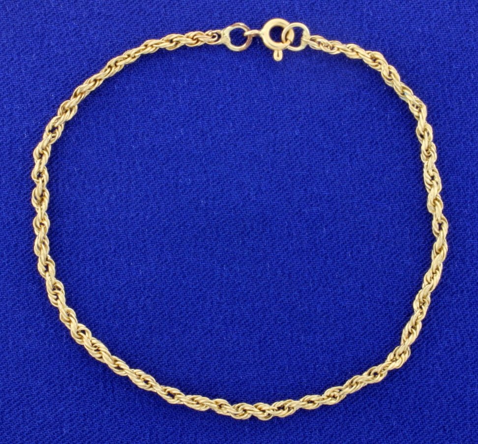 7.5 Inch Rope Chain Bracelet: This bracelet is in 14K yellow gold and 2.5 inches thick. 1.4g