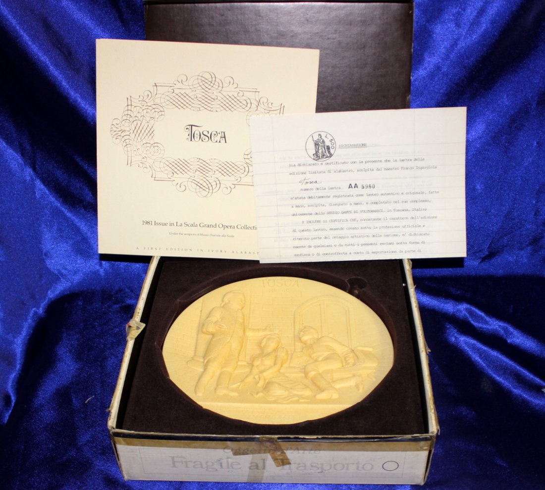 Tosca-1981 Issue Collector Plate in La scala Grand: First edition in ivory alabaster. Comes with original box and paperwork!