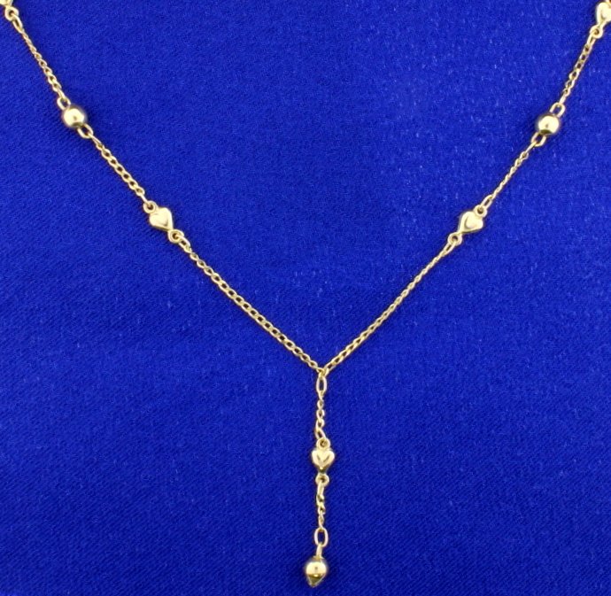 14K Heart & Ball Neck Chain: 15" Length on neck with an additional 1.25" drop! 4.1g
