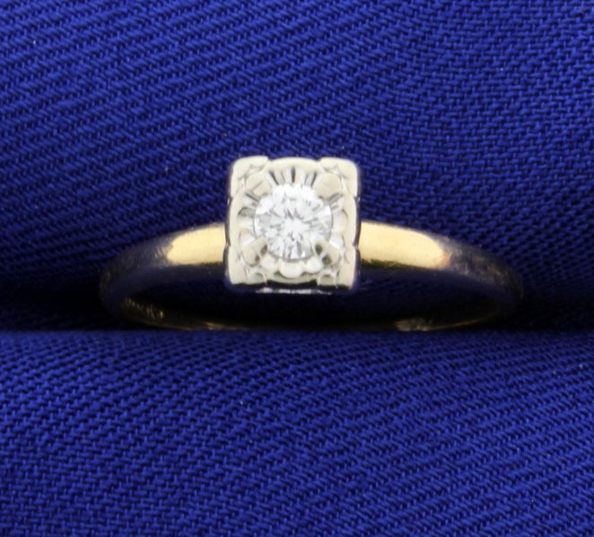 Vintage Keepsake Illusion Head 14k Solitaire Ring: 1/10 Carat brilliant cut center, VS clarity & H color. Size 6.5. 2.0g