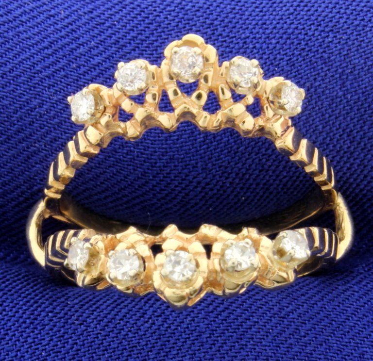 Vintage Diamond Ring Jacket: 14K yellow gold, there are ten old European cut diamonds-1/2 ct. total weight that are VS clarity, H color. Size 9 3/4 5.1g
