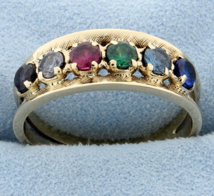 Multi-Colored Gemstone Ring: 14K Yellow Gold, the gemstones are 4mm each. Size 11 4.3g