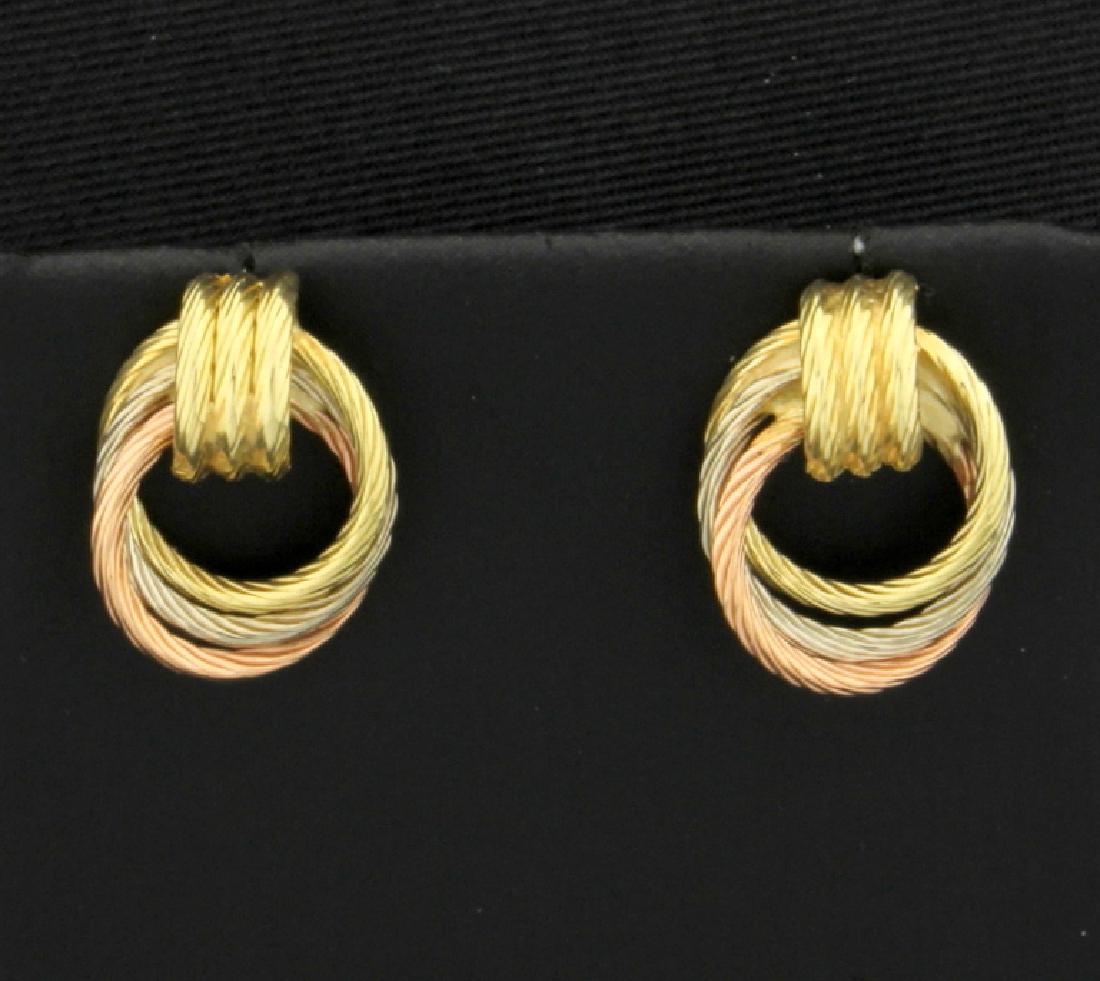 Rose, White, & Yellow Gold Earrings: 14K rose, yellow, & white gold, they are 1/2 inches long and have friction backs. 2.4g