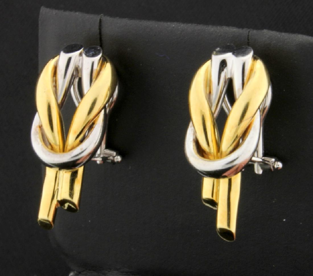 Italian Made 18K Earrings: Stamped "750" yellow & white gold. They are 1 inch long and have safety backs. 8.5g