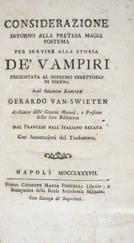 SWIETEN. Per servire alla storia de' vampiri. (1 of 1)