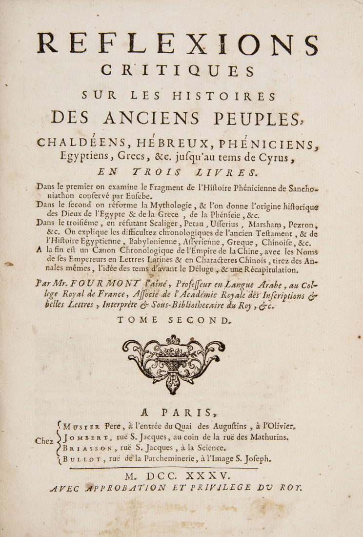 FOURMONT. Reflexions critiques sur les histoires (1 of 1)