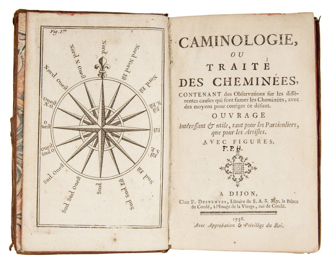 [Fireplace] HEBRARD, Pierre. Caminologie: HEBRARD, Pierre. Caminologie ou traite' des cheminees.Dijon, Desventes, 1756Small 8vo, 164x104 mm, full calf binding, gilt title on label at the spine with 5 ribs. Engraved frontispiece. 20 plates fol