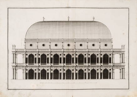 Architecture/Palladio. BERTOTTI-SCAMOZZI. Le fabbriche: Architecture. BERTOTTI-SCAMOZZI, Ottavio. Le fabbriche e i disegni di Andrea Palladio. Vicenza, Francesco Modena, 1776-17834 Vols. folio, mm. 457x338; contemporary stiff vellum binding, golden label o