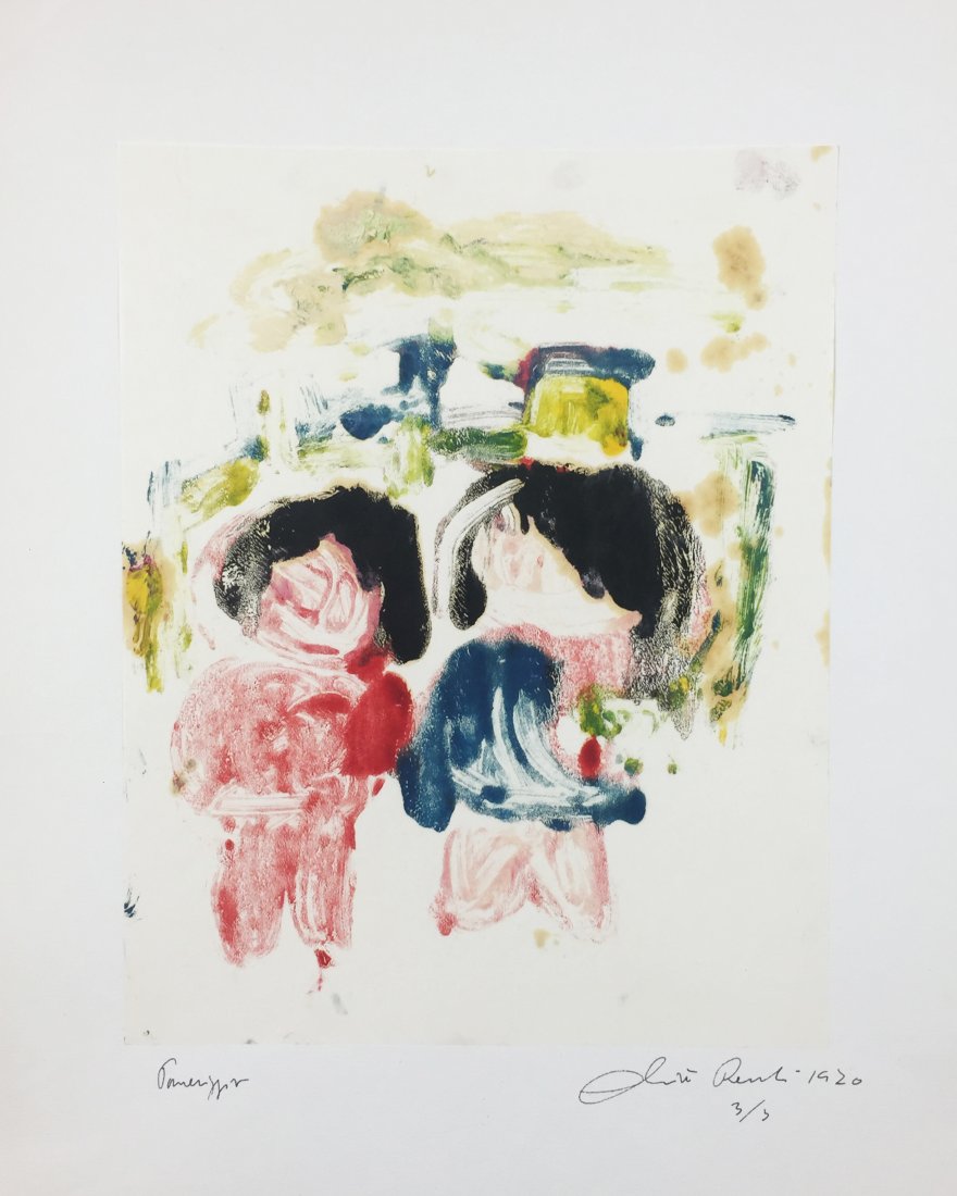 RENTI. Pomeriggio.: Olivio RENTI.Pomeriggio. 1970Foglio 280x220. Tecnica mista, acquerello e tempera su carta. Titolo, firma, data e numero 3/3 a matita sul cartoncino di supporto in basso. Ottima conservazione.