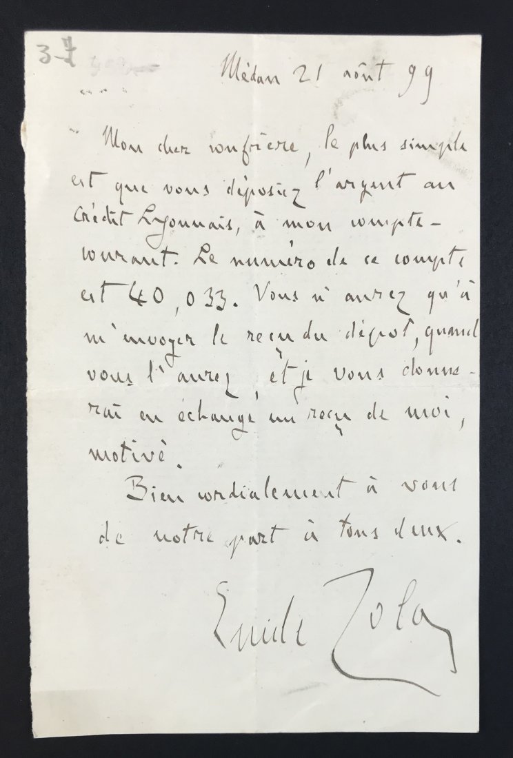 Emile ZOLA. Autograph letter (1 of 1)