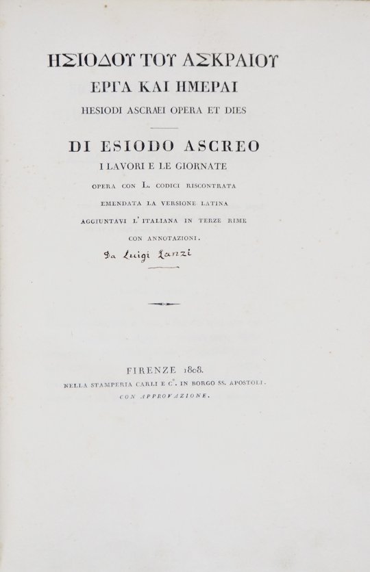 Hesiod Trilingual in Greek Italian and Latin. ESIODO. (1 of 1)