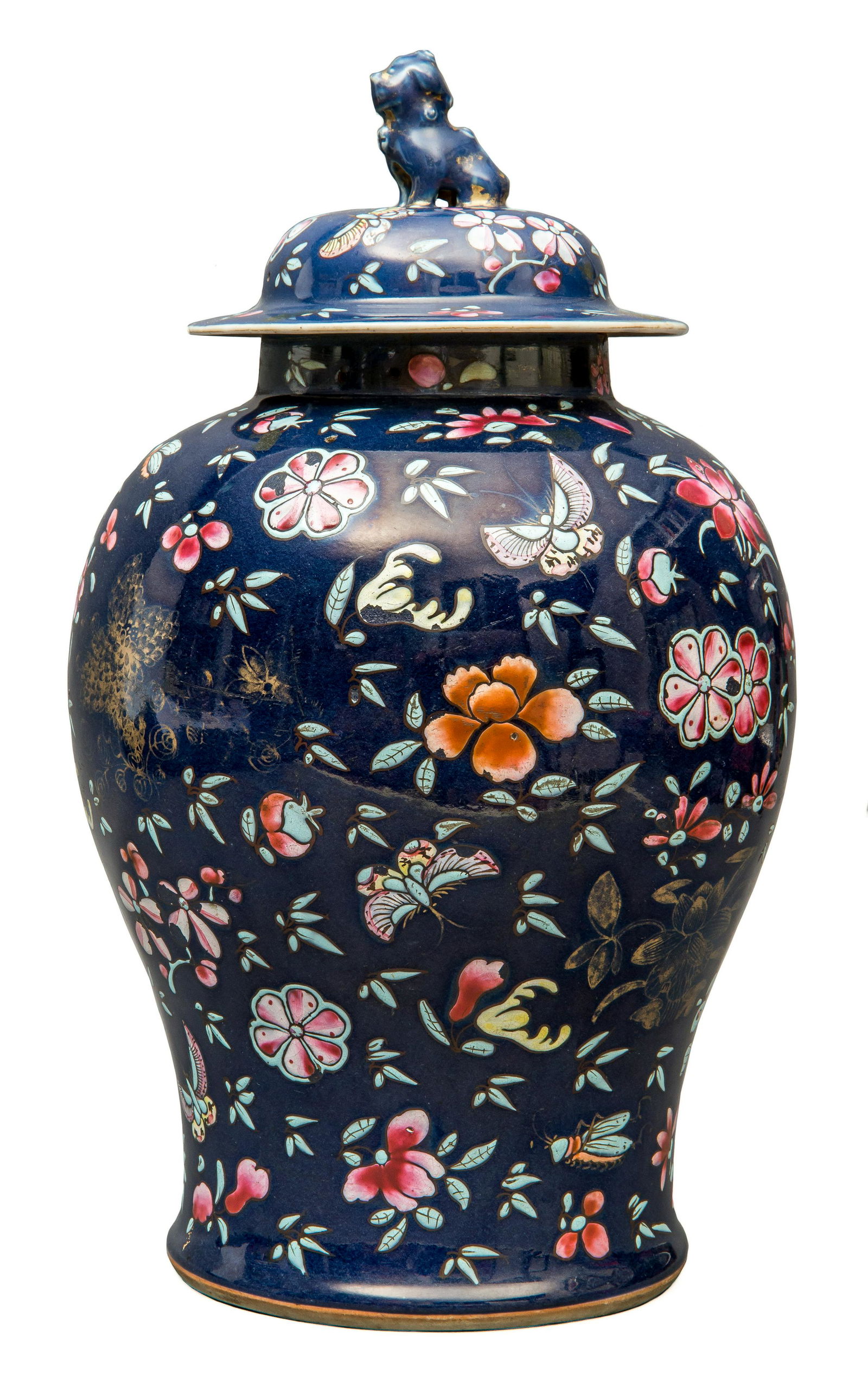 A Chinese blue-ground ginger jar vase. (1 of 7)