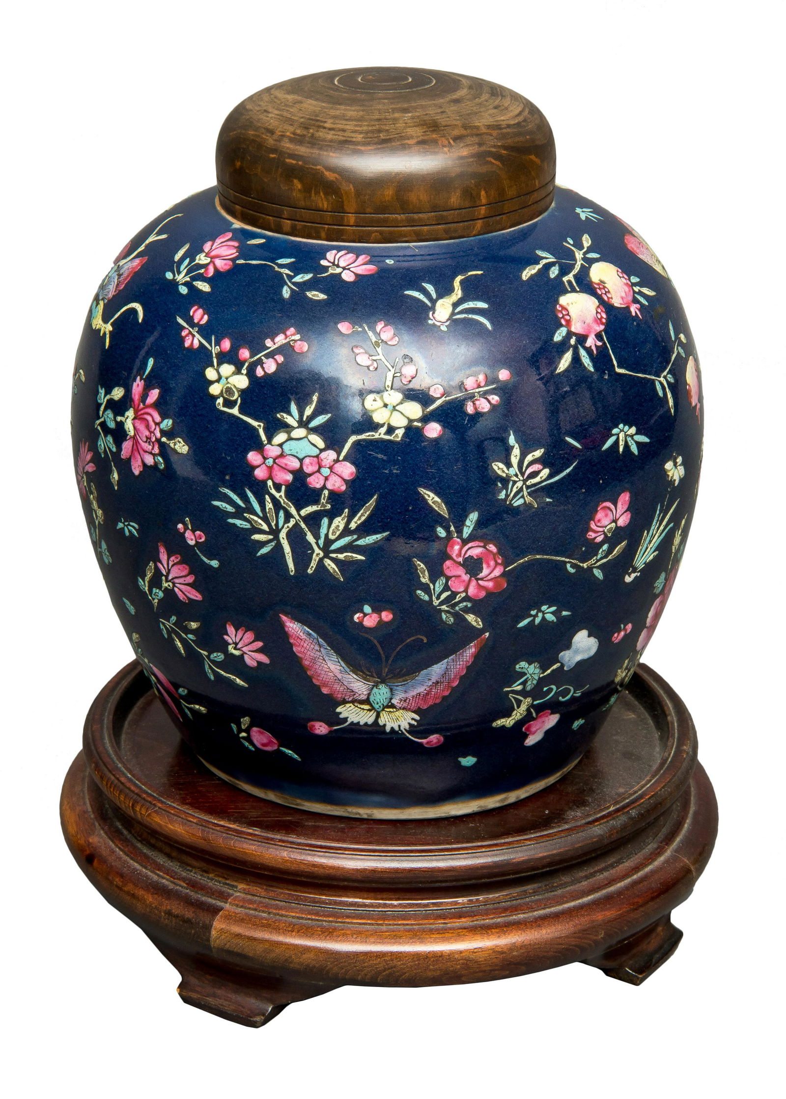 A Chinese blue-ground ginger jar vase. (1 of 3)